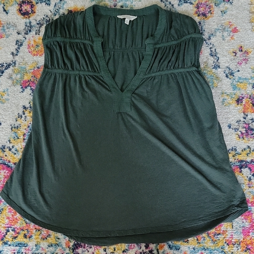 Lucky Brand Sleeveless Green Ruched Blouse